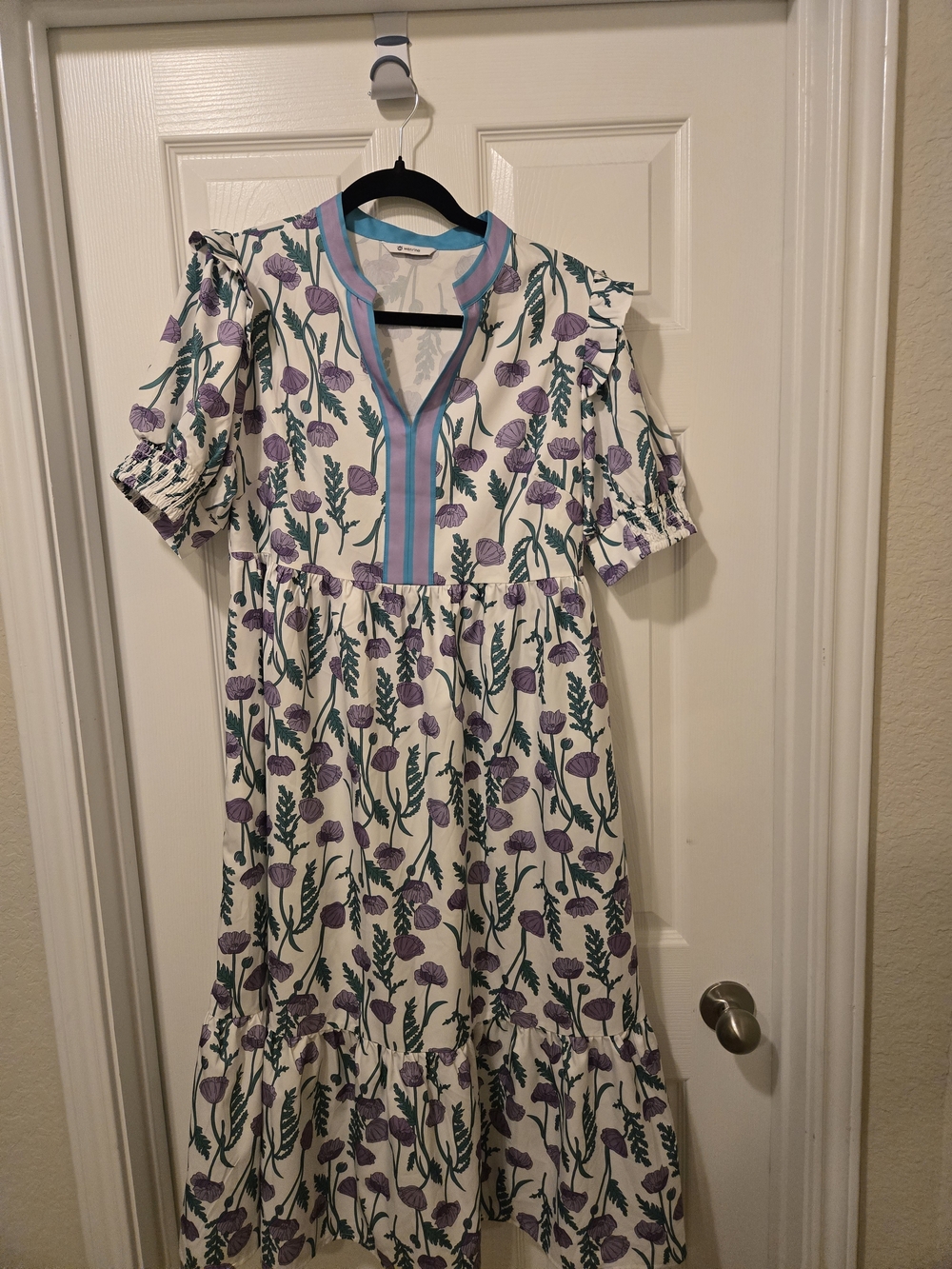 Women’s Cream Midi Dress with Purple Floral Print